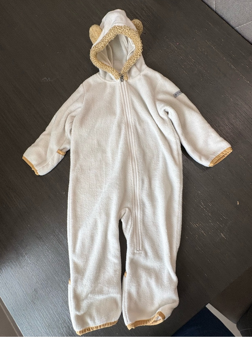 Columbia Cream Hooded Teddy Bear Fleece One-Piece with Tan Trim